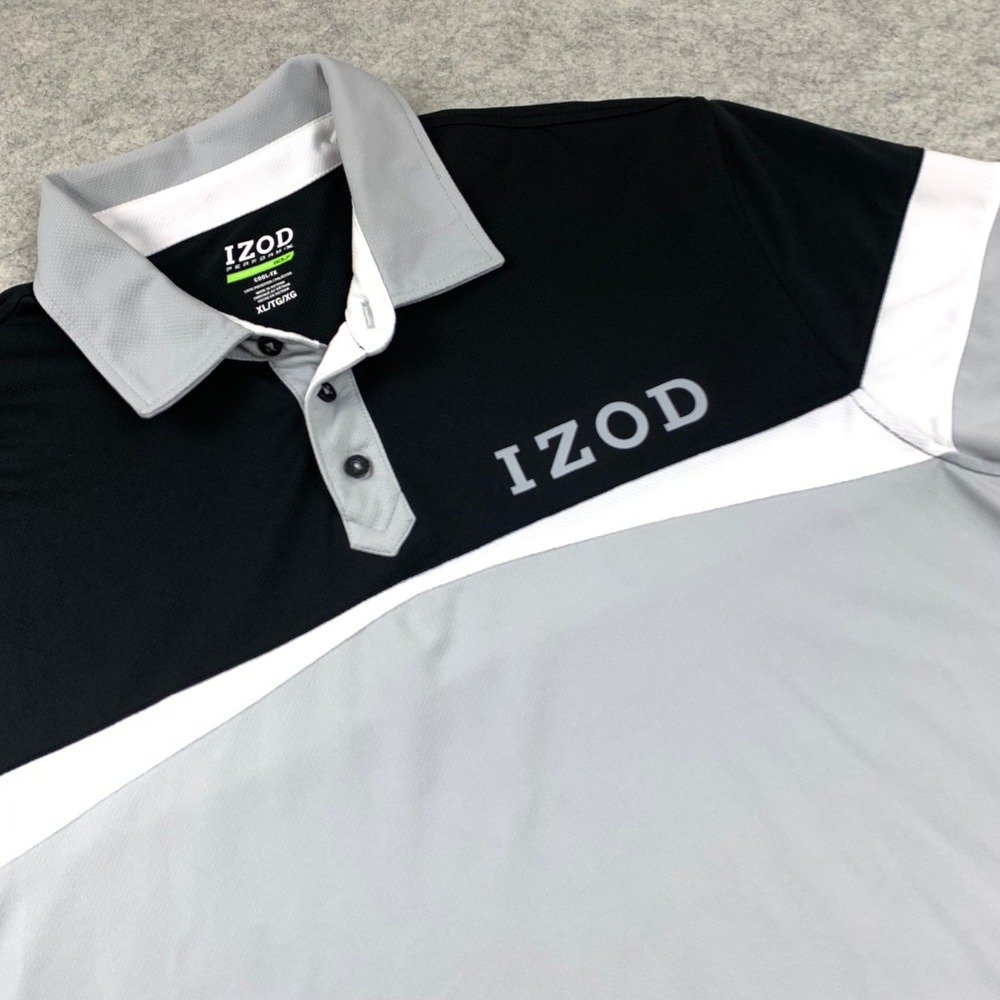 IZOD Golf Polo Mens XL Grey Black Colorblock Cool-FX Performance Shirt